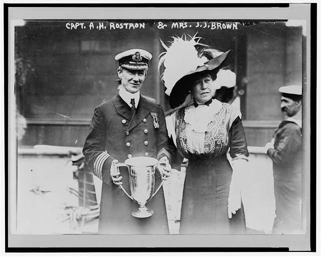 Capt. Rostron of the Carpathia being presented a loving cup by the survivors from Mrs. J.J. Brown, better known through the ages as the Unsinkable Molly Brown.