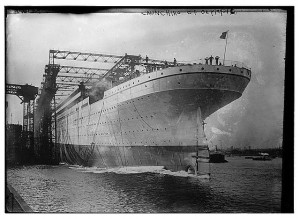 Launching of the RMS Olympic at Belfast, Ireland. 